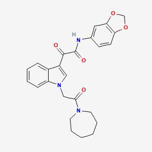 molecular formula C25H25N3O5 B2756092 2-(1-(2-(氮杂辛酰基)-2-氧代乙基)-1H-吲哚-3-基)-N-(苯并[d][1,3]二噁杂环-5-基)-2-氧代乙酰胺 CAS No. 887225-57-2