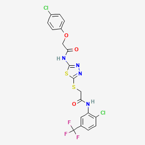 molecular formula C19H13Cl2F3N4O3S2 B2756096 N-(2-chloro-5-(trifluoromethyl)phenyl)-2-((5-(2-(4-chlorophenoxy)acetamido)-1,3,4-thiadiazol-2-yl)thio)acetamide CAS No. 392298-90-7