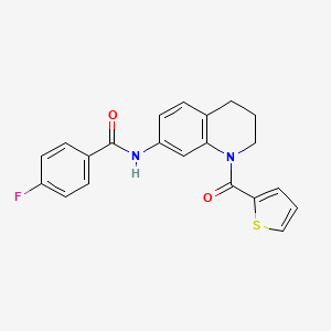 molecular formula C21H17FN2O2S B2756114 4-fluoro-N-[1-(thiophene-2-carbonyl)-3,4-dihydro-2H-quinolin-7-yl]benzamide CAS No. 946218-49-1