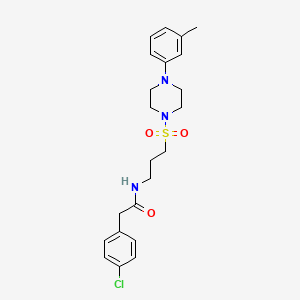 molecular formula C22H28ClN3O3S B2756130 2-(4-氯苯基)-N-(3-((4-(间甲苯基)哌嗪-1-基)磺酰)丙基)乙酰胺 CAS No. 1021058-85-4
