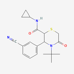 molecular formula C19H23N3O2S B2756151 4-(tert-butyl)-3-(3-cyanophenyl)-N-cyclopropyl-5-oxothiomorpholine-2-carboxamide CAS No. 2320574-78-3