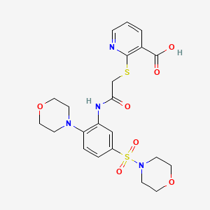 molecular formula C22H26N4O7S2 B2756174 2-[({[2-(Morpholin-4-yl)-5-(morpholine-4-sulfonyl)phenyl]carbamoyl}methyl)sulfanyl]pyridine-3-carboxylic acid CAS No. 721406-33-3