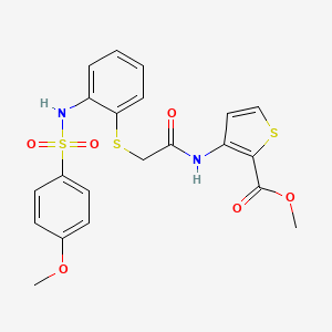 molecular formula C21H20N2O6S3 B2756176 Methyl 3-({2-[(2-{[(4-methoxyphenyl)sulfonyl]amino}phenyl)sulfanyl]acetyl}amino)-2-thiophenecarboxylate CAS No. 477869-09-3