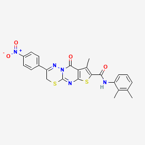 molecular formula C24H19N5O4S2 B2756188 N-(2,3-dimethylphenyl)-8-methyl-2-(4-nitrophenyl)-9-oxo-3,9-dihydrothieno[2',3':4,5]pyrimido[2,1-b][1,3,4]thiadiazine-7-carboxamide CAS No. 866842-51-5