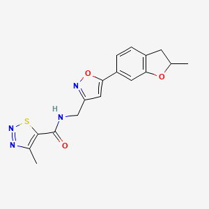 molecular formula C17H16N4O3S B2756204 4-methyl-N-((5-(2-methyl-2,3-dihydrobenzofuran-6-yl)isoxazol-3-yl)methyl)-1,2,3-thiadiazole-5-carboxamide CAS No. 1210396-62-5
