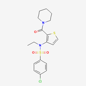 molecular formula C18H21ClN2O3S2 B2756205 4-chloro-N-ethyl-N-(2-(piperidine-1-carbonyl)thiophen-3-yl)benzenesulfonamide CAS No. 1251681-58-9