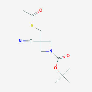 molecular formula C12H18N2O3S B2756213 叔丁基3-(乙酰硫醇基甲基)-3-氰基氮杂环丁烷-1-羧酸酯 CAS No. 2344685-31-8