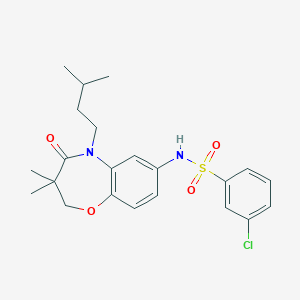 molecular formula C22H27ClN2O4S B2756239 3-chloro-N-(5-isopentyl-3,3-dimethyl-4-oxo-2,3,4,5-tetrahydrobenzo[b][1,4]oxazepin-7-yl)benzenesulfonamide CAS No. 922133-98-0
