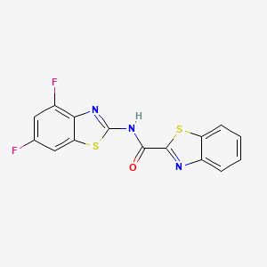 molecular formula C15H7F2N3OS2 B2756243 N-(4,6-二氟-1,3-苯并噁唑-2-基)-1,3-苯并噁唑-2-甲酰胺 CAS No. 905690-60-0