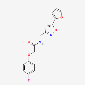 molecular formula C16H13FN2O4 B2756246 2-(4-氟苯氧基)-N-((5-(呋喃-2-基)异噁唑-3-基)甲基)乙酰胺 CAS No. 1105241-50-6