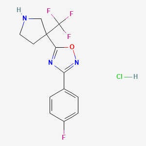 molecular formula C13H12ClF4N3O B2756255 3-(4-Fluorophenyl)-5-[3-(trifluoromethyl)pyrrolidin-3-yl]-1,2,4-oxadiazole hydrochloride CAS No. 2060036-86-2