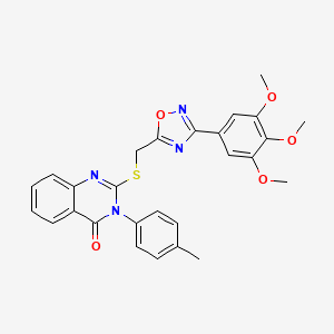 molecular formula C27H24N4O5S B2756268 3-(p-tolyl)-2-(((3-(3,4,5-trimethoxyphenyl)-1,2,4-oxadiazol-5-yl)methyl)thio)quinazolin-4(3H)-one CAS No. 2034275-55-1
