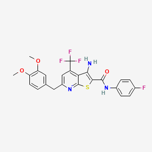 molecular formula C24H19F4N3O3S B2756274 3-amino-6-(3,4-dimethoxybenzyl)-N-(4-fluorophenyl)-4-(trifluoromethyl)thieno[2,3-b]pyridine-2-carboxamide CAS No. 939889-21-1