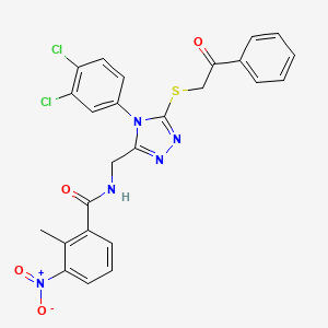 molecular formula C25H19Cl2N5O4S B2756277 N-((4-(3,4-二氯苯基)-5-((2-氧代-2-苯基乙基)硫代)-4H-1,2,4-三唑-3-基甲基)-2-甲基-3-硝基苯甲酰胺 CAS No. 389071-25-4