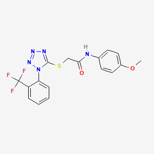molecular formula C17H14F3N5O2S B2756283 N-(4-甲氧基苯基)-2-[1-[2-(三氟甲基)苯基]噻唑并[4,3-a]嘧啶-5-基]硫代乙酰胺 CAS No. 874467-12-6