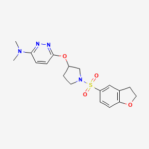 molecular formula C18H22N4O4S B2756301 6-((1-((2,3-dihydrobenzofuran-5-yl)sulfonyl)pyrrolidin-3-yl)oxy)-N,N-dimethylpyridazin-3-amine CAS No. 2034582-93-7