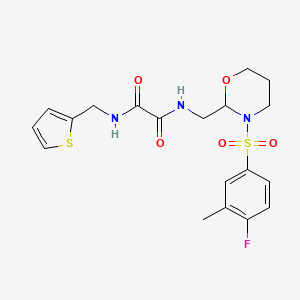 molecular formula C19H22FN3O5S2 B2756333 N1-((3-((4-fluoro-3-methylphenyl)sulfonyl)-1,3-oxazinan-2-yl)methyl)-N2-(thiophen-2-ylmethyl)oxalamide CAS No. 872724-88-4