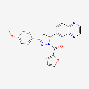 molecular formula C23H18N4O3 B2756348 6-[1-(呋喃-2-甲酰)-3-(4-甲氧基苯基)-4,5-二氢-1H-吡唑-5-基]喹喔啉 CAS No. 946201-71-4