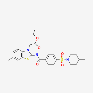 molecular formula C25H29N3O5S2 B2756351 乙酸-2-[6-甲基-2-[4-(4-甲基哌啶-1-基)磺酰苯基]亚氨基-1,3-苯并噻唑-3-基]酯 CAS No. 897734-62-2