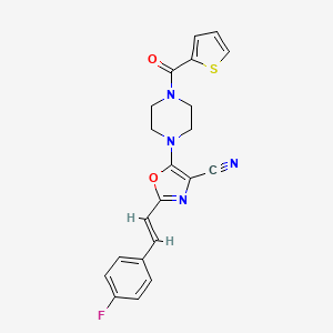 (E)-2-(4-fluorostyryl)-5-(4-(thiophene-2-carbonyl)piperazin-1-yl)oxazole-4-carbonitrile