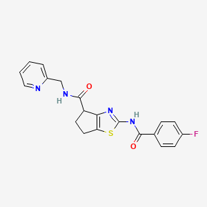 2-(4-fluorobenzamido)-N-(pyridin-2-ylmethyl)-5,6-dihydro-4H-cyclopenta[d]thiazole-4-carboxamide
