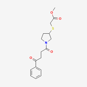 molecular formula C17H21NO4S B2756364 甲基-2-{[1-(4-氧代-4-苯基丁酰)吡咯啉-3-基]硫)-乙酸酯 CAS No. 2097894-62-5