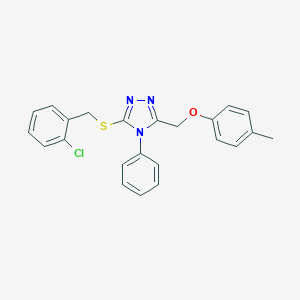 molecular formula C23H20ClN3OS B275639 3-[(2-chlorobenzyl)sulfanyl]-5-[(4-methylphenoxy)methyl]-4-phenyl-4H-1,2,4-triazole 