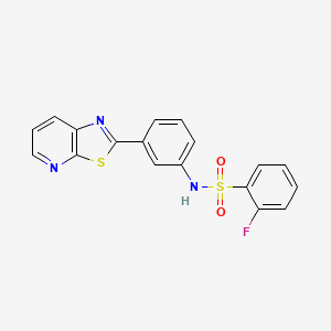 molecular formula C18H12FN3O2S2 B2756394 2-氟苯基-N-(3-(噻唑并[5,4-b]吡啶-2-基)苯基)磺酰胺 CAS No. 863594-82-5