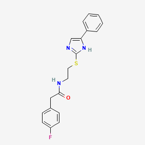 molecular formula C19H18FN3OS B2756405 2-(4-fluorophenyl)-N-(2-((5-phenyl-1H-imidazol-2-yl)thio)ethyl)acetamide CAS No. 886898-84-6