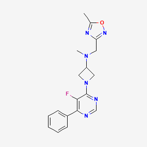 molecular formula C18H19FN6O B2756422 1-(5-Fluoro-6-phenylpyrimidin-4-yl)-N-methyl-N-[(5-methyl-1,2,4-oxadiazol-3-yl)methyl]azetidin-3-amine CAS No. 2380056-72-2