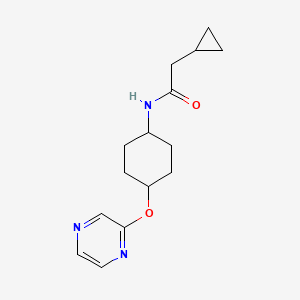 molecular formula C15H21N3O2 B2756464 2-cyclopropyl-N-((1r,4r)-4-(pyrazin-2-yloxy)cyclohexyl)acetamide CAS No. 2034223-72-6