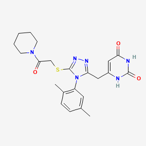6-((4-(2,5-dimethylphenyl)-5-((2-oxo-2-(piperidin-1-yl)ethyl)thio)-4H-1,2,4-triazol-3-yl)methyl)pyrimidine-2,4(1H,3H)-dione