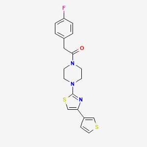 molecular formula C19H18FN3OS2 B2756468 2-(4-氟苯基)-1-(4-(4-(噻吩-3-基)噻唑-2-基)哌嗪-1-基)乙酮 CAS No. 1448048-11-0