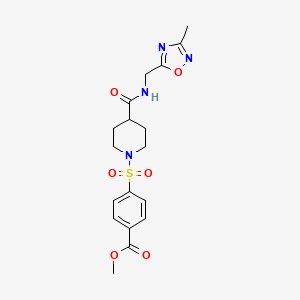 molecular formula C18H22N4O6S B2756469 Methyl 4-((4-(((3-methyl-1,2,4-oxadiazol-5-yl)methyl)carbamoyl)piperidin-1-yl)sulfonyl)benzoate CAS No. 1334375-25-5