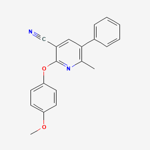 molecular formula C20H16N2O2 B2756500 2-(4-Methoxyphenoxy)-6-methyl-5-phenylpyridine-3-carbonitrile CAS No. 338423-75-9