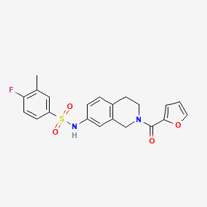 molecular formula C21H19FN2O4S B2756509 4-fluoro-N-(2-(furan-2-carbonyl)-1,2,3,4-tetrahydroisoquinolin-7-yl)-3-methylbenzenesulfonamide CAS No. 955650-07-4