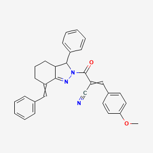 3-(4-methoxyphenyl)-2-[3-phenyl-7-(phenylmethylidene)-3,3a,4,5,6,7-hexahydro-2H-indazole-2-carbonyl]prop-2-enenitrile