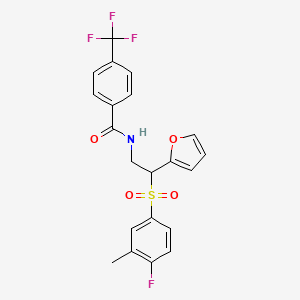 molecular formula C21H17F4NO4S B2756517 N-[2-[(4-fluoro-3-methylphenyl)sulfonyl]-2-(2-furyl)ethyl]-4-(trifluoromethyl)benzamide CAS No. 946367-02-8
