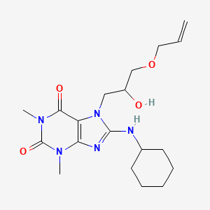 molecular formula C19H29N5O4 B2756527 8-(Cyclohexylamino)-7-(2-hydroxy-3-prop-2-enoxypropyl)-1,3-dimethylpurine-2,6-dione CAS No. 876891-86-0