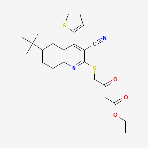 molecular formula C24H28N2O3S2 B2756539 Ethyl 4-{[6-tert-butyl-3-cyano-4-(thiophen-2-yl)-5,6,7,8-tetrahydroquinolin-2-yl]sulfanyl}-3-oxobutanoate CAS No. 316359-92-9