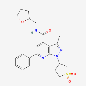 molecular formula C23H26N4O4S B2756550 1-(1,1-dioxidotetrahydrothiophen-3-yl)-3-methyl-6-phenyl-N-((tetrahydrofuran-2-yl)methyl)-1H-pyrazolo[3,4-b]pyridine-4-carboxamide CAS No. 1021249-53-5
