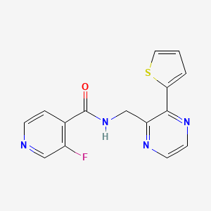 molecular formula C15H11FN4OS B2756558 3-氟-N-((3-(噻吩-2-基)嘧啶-2-基)甲基)异烟酰胺 CAS No. 2034496-64-3