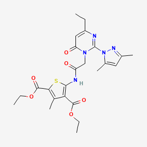 molecular formula C24H29N5O6S B2756563 diethyl 5-(2-(2-(3,5-dimethyl-1H-pyrazol-1-yl)-4-ethyl-6-oxopyrimidin-1(6H)-yl)acetamido)-3-methylthiophene-2,4-dicarboxylate CAS No. 1019105-95-3