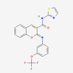 molecular formula C20H12F3N3O3S B2756569 (2Z)-N-(1,3-thiazol-2-yl)-2-{[3-(trifluoromethoxy)phenyl]imino}-2H-chromene-3-carboxamide CAS No. 1327171-24-3