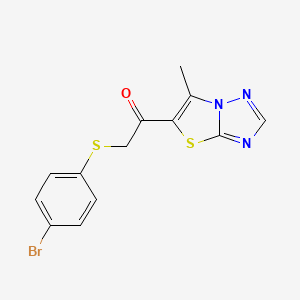 molecular formula C13H10BrN3OS2 B2756578 2-[(4-溴苯基)硫基]-1-(6-甲基[1,3]噻唑并[3,2-b][1,2,4]三唑-5-基)-1-乙酮 CAS No. 866136-58-5