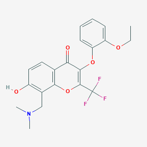 molecular formula C21H20F3NO5 B2756586 8-((dimethylamino)methyl)-3-(2-ethoxyphenoxy)-7-hydroxy-2-(trifluoromethyl)-4H-chromen-4-one CAS No. 773151-96-5