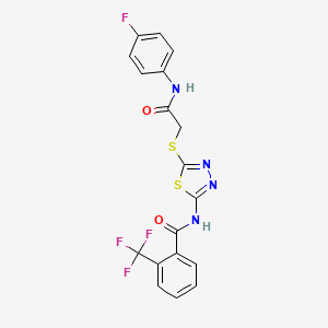molecular formula C18H12F4N4O2S2 B2756600 N-[5-[2-(4-fluoroanilino)-2-oxoethyl]sulfanyl-1,3,4-thiadiazol-2-yl]-2-(trifluoromethyl)benzamide CAS No. 391874-47-8