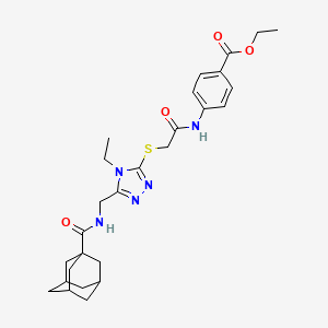 molecular formula C27H35N5O4S B2756624 Ethyl 4-[[2-[[5-[(adamantane-1-carbonylamino)methyl]-4-ethyl-1,2,4-triazol-3-yl]sulfanyl]acetyl]amino]benzoate CAS No. 476438-57-0