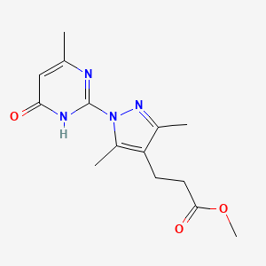 molecular formula C14H18N4O3 B2756636 methyl 3-(3,5-dimethyl-1-(4-methyl-6-oxo-1,6-dihydropyrimidin-2-yl)-1H-pyrazol-4-yl)propanoate CAS No. 1172917-14-4