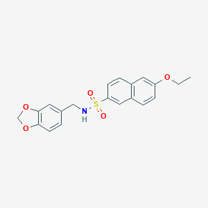 molecular formula C20H19NO5S B275664 N-(1,3-benzodioxol-5-ylmethyl)-6-(ethyloxy)naphthalene-2-sulfonamide 